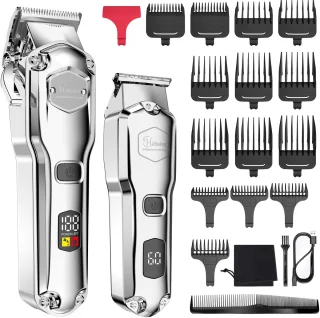 Hatteker Tondeuse Set Heren – Baard- & Haartrimmer T-Blade (Zilver)
