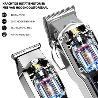 Hatteker Tondeuse Set Heren – Baard- & Haartrimmer T-Blade (Zilver)