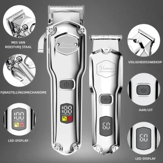 Hatteker Tondeuse Set Heren – Baard- & Haartrimmer T-Blade (Zilver)