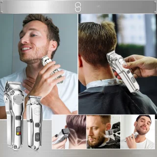 Hatteker Tondeuse Set Heren – Baard- & Haartrimmer T-Blade (Zilver)