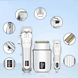 HAUSS SPOLE Baardtrimmer Set Van 3 - Draadloze Baard- en Haartrimmer Wit