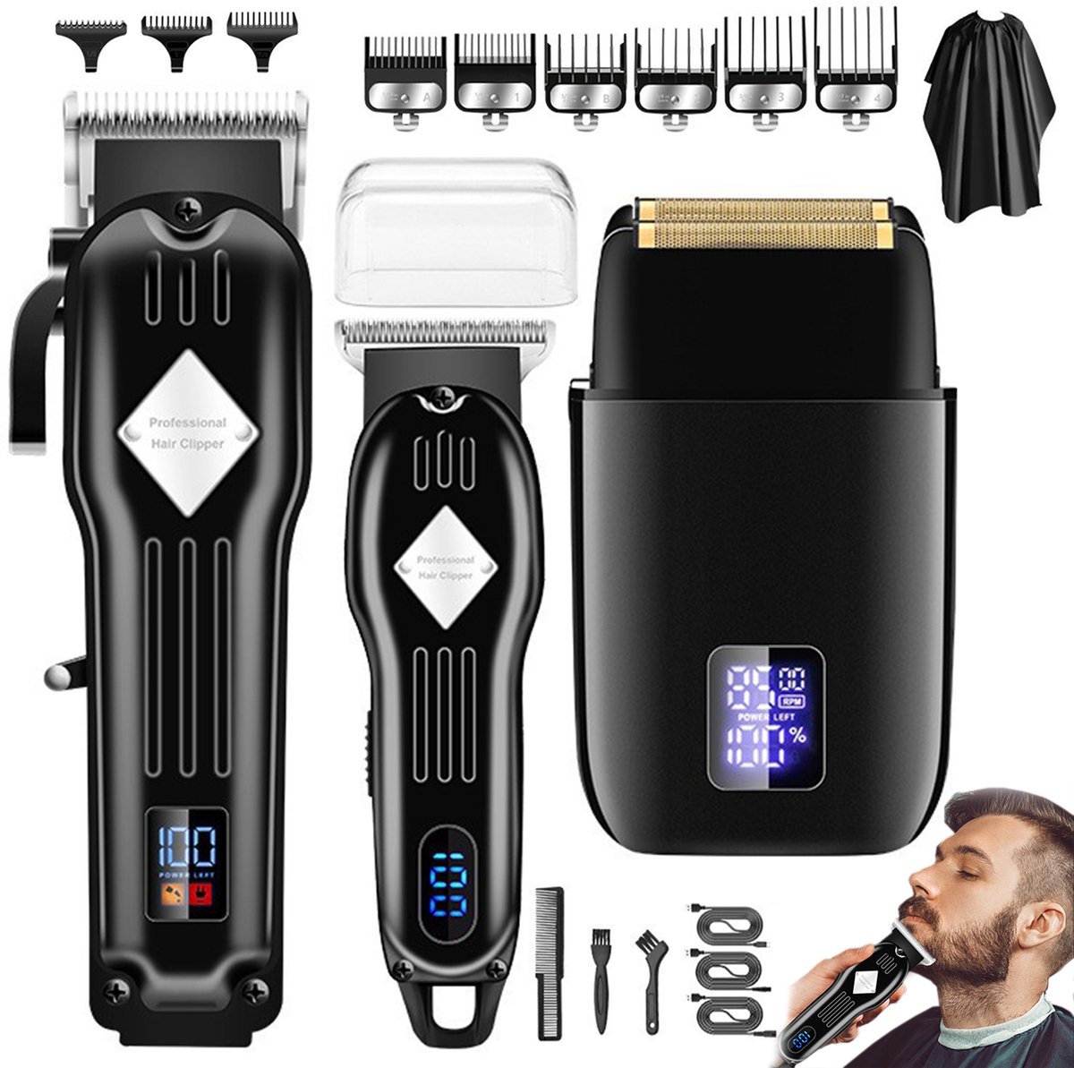 De HAUSS SPOLE Baardtrimmer Set van 3 voor Mannen Zwart in één oogopslag