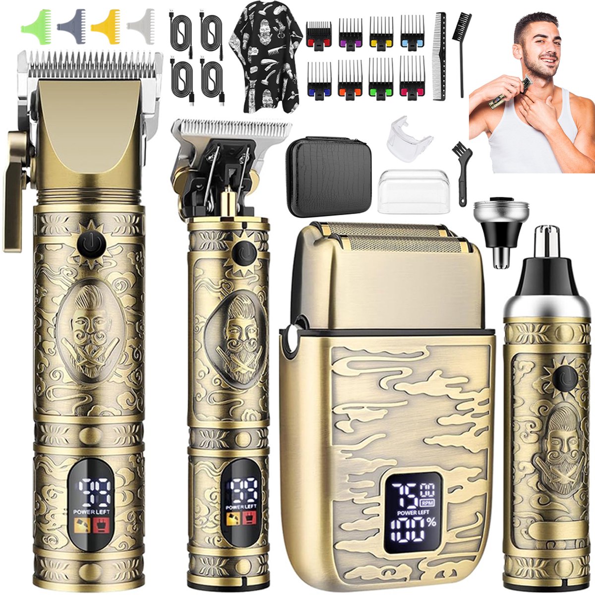 De HAUSS SPOLE Gouden Draadloze Tondeuse Set voor Mannen in één oogopslag