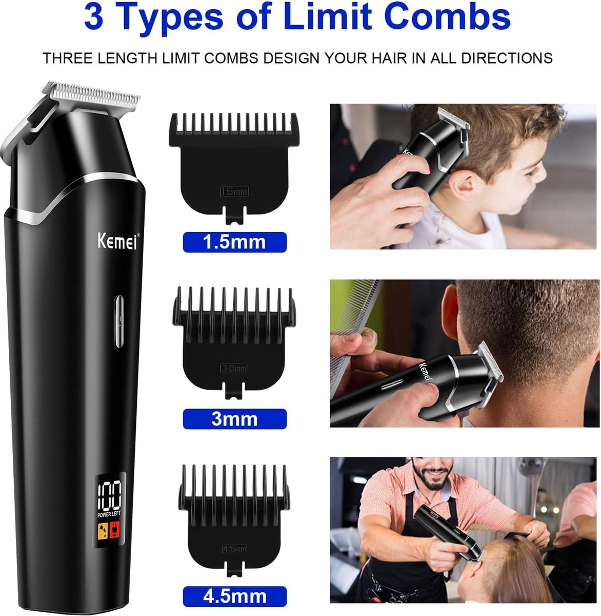 Wat vinden we goed aan de KEMEI KM-1113 Draadloze Tondeuse Zwart