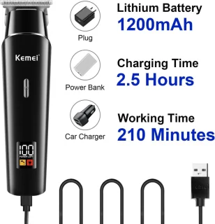 KEMEI KM-1113 Draadloze Tondeuse Zwart