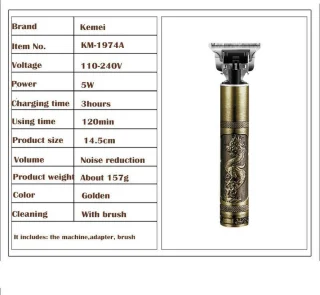 Kemei KM 1974C Draadloze Tondeuse Goud