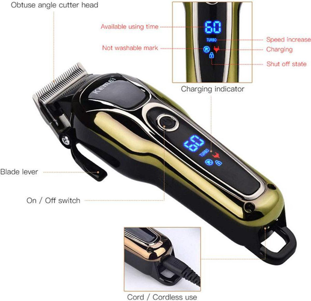 Wat vinden we goed aan de Kemei KM-1990 Tondeuse Professioneel