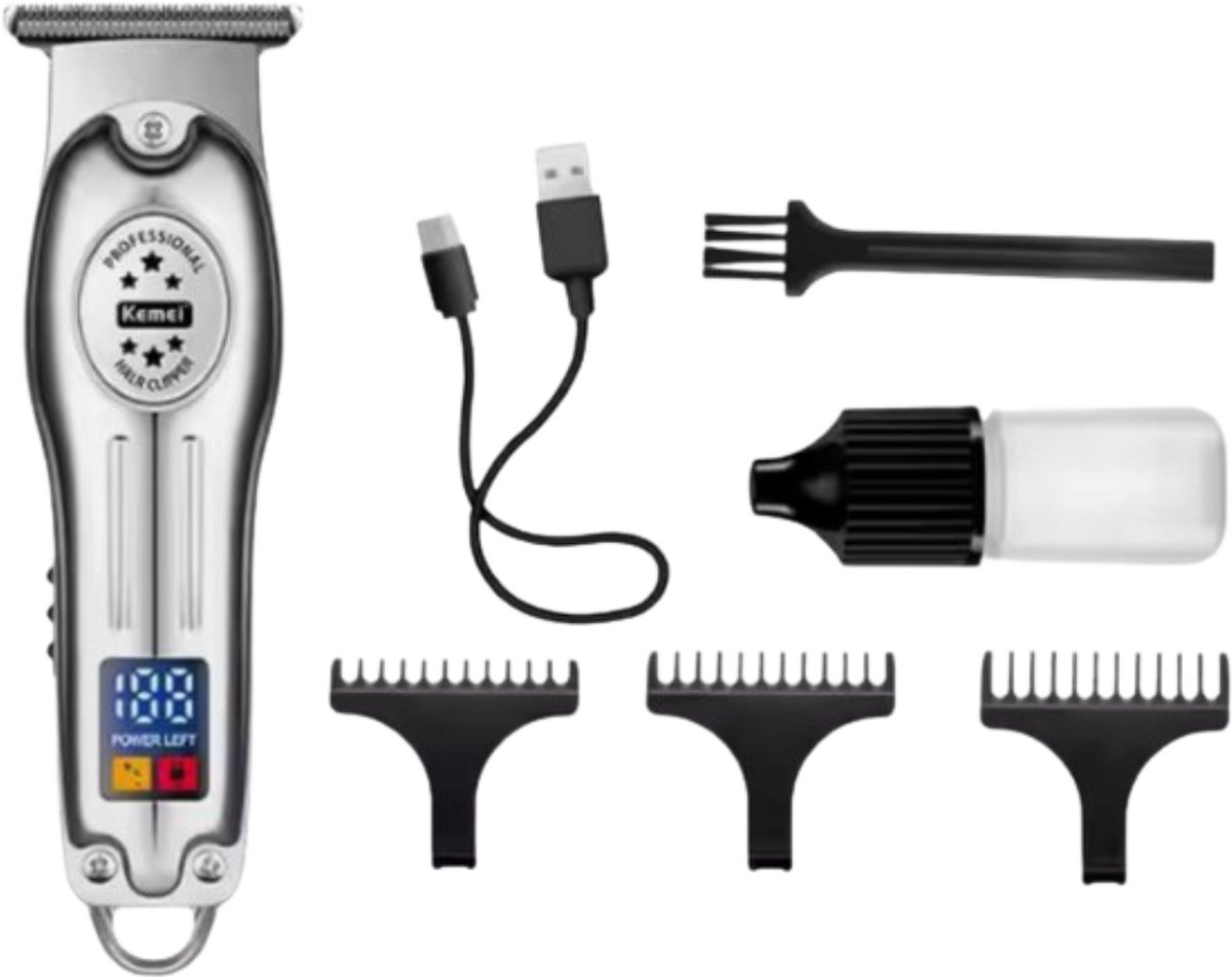 De Kemei Professionele Draadloze Tondeuse Zilver in één oogopslag