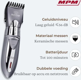 MPM Draadloze Tondeuse Met Keramische Messen