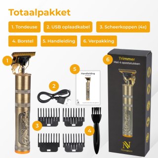 Nuvance Mannen Tondeuse met 4 Opzetstukken USB