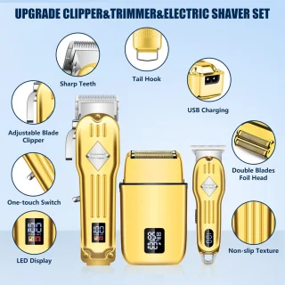 Professionele Draadloze Tondeuse Baardtrimmer Set Goud
