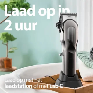 Professionele Tondeuse Grijs met Oplaadstation en 4 Opzetstukken