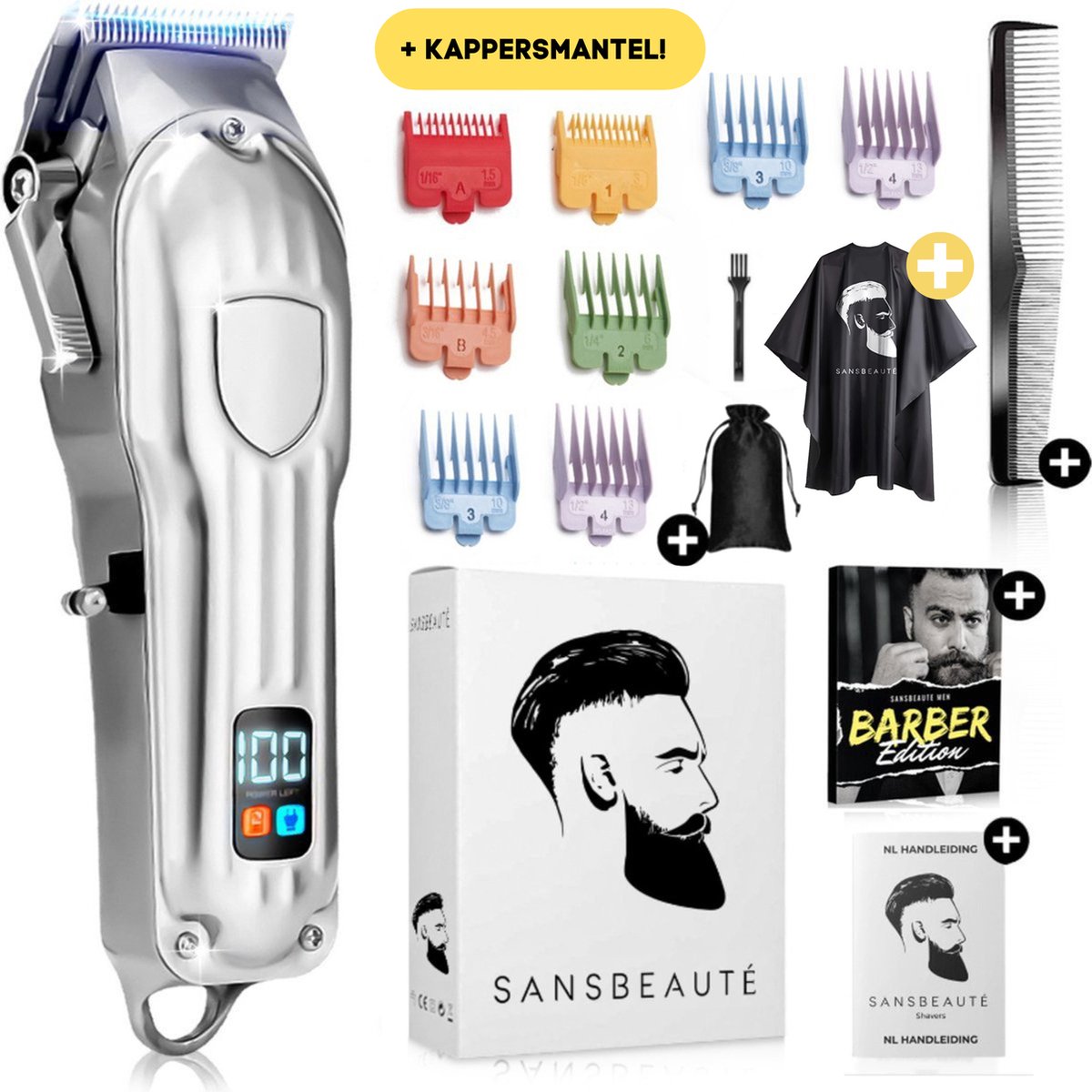 De Sansbeauté® Professionele Draadloze Haar- en Baardtondeuse Set in één oogopslag
