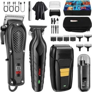 Thuys professionele 4-in-1 tondeuseset voor heren - baard en hoofd, neustrimmer, scheerapparaat, 8 opzetkammen, usb oplaadbaar, lcd display, zwart