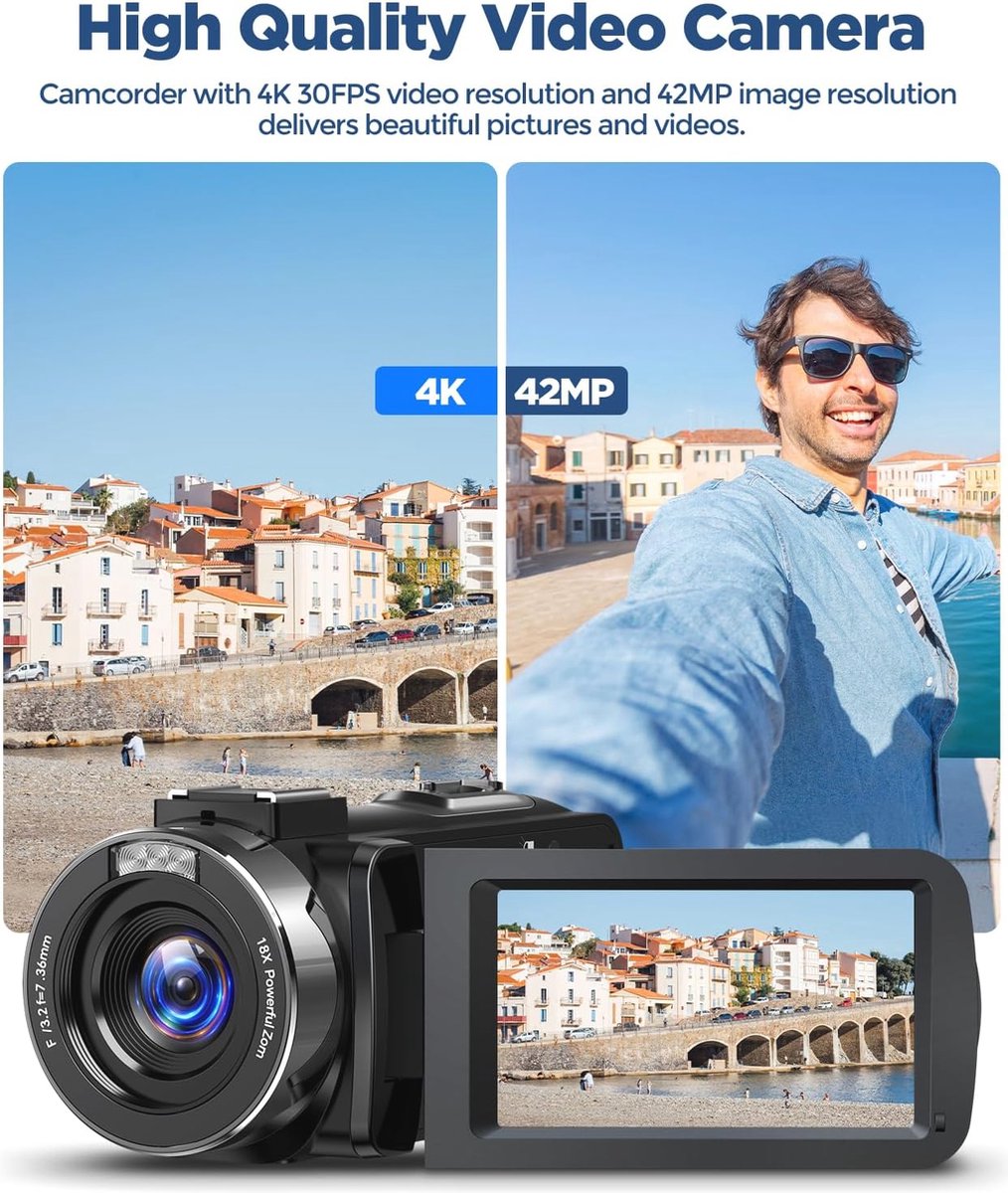 Wat vinden we goed aan de 4K Videocamera 42MP 18x Zoom met Draaischerm