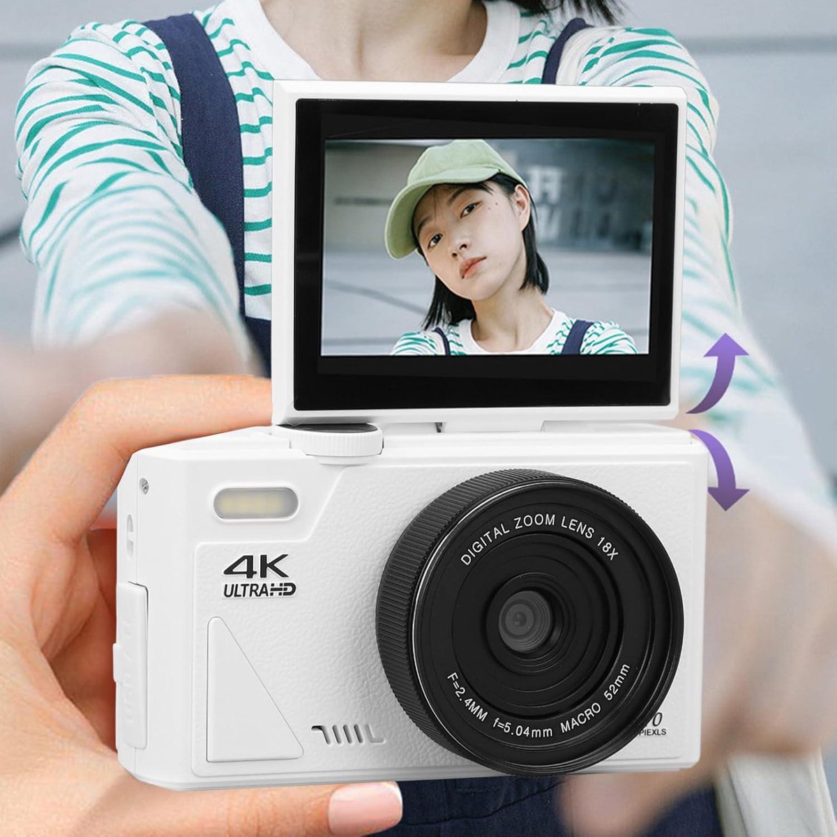 Wat vinden we goed aan de 4K Vlogcamera 64MP 180° Flip-screen Compactcamera Wit