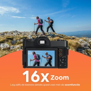 NODIJA Digitale Vlog Camera 4K met Flip-screen en 128GB SD-kaart