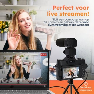 NODIJA Digitale Vlog Camera 4K met Flip-screen en 128GB SD-kaart