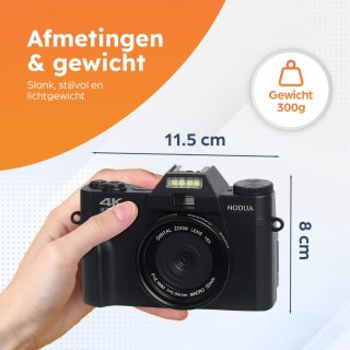 NODIJA Digitale Vlog Camera 4K met Flip-screen en 128GB SD-kaart