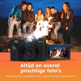 NODIJA Digitale Vlog Camera 4K met Flip-screen en 128GB SD-kaart