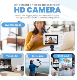Roxa 4K Vlogcamera met Flip Screen en 32GB SD-kaart