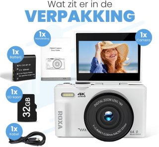 Roxa 4K Vlogcamera met Flip Screen en 32GB SD-kaart
