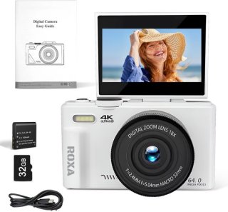 Roxa 4K Vlogcamera met Flip Screen en 32GB SD-kaart