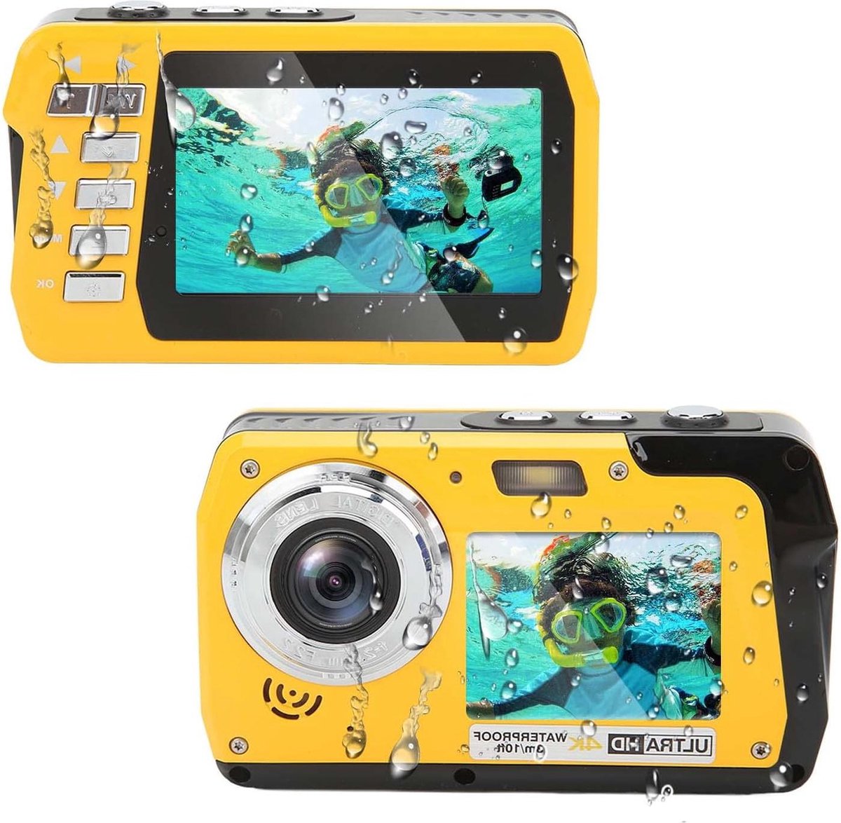 De Waterdichte Onderwatercamera Full HD 4K 56MP Dubbele Schermen Zaklamp in één oogopslag
