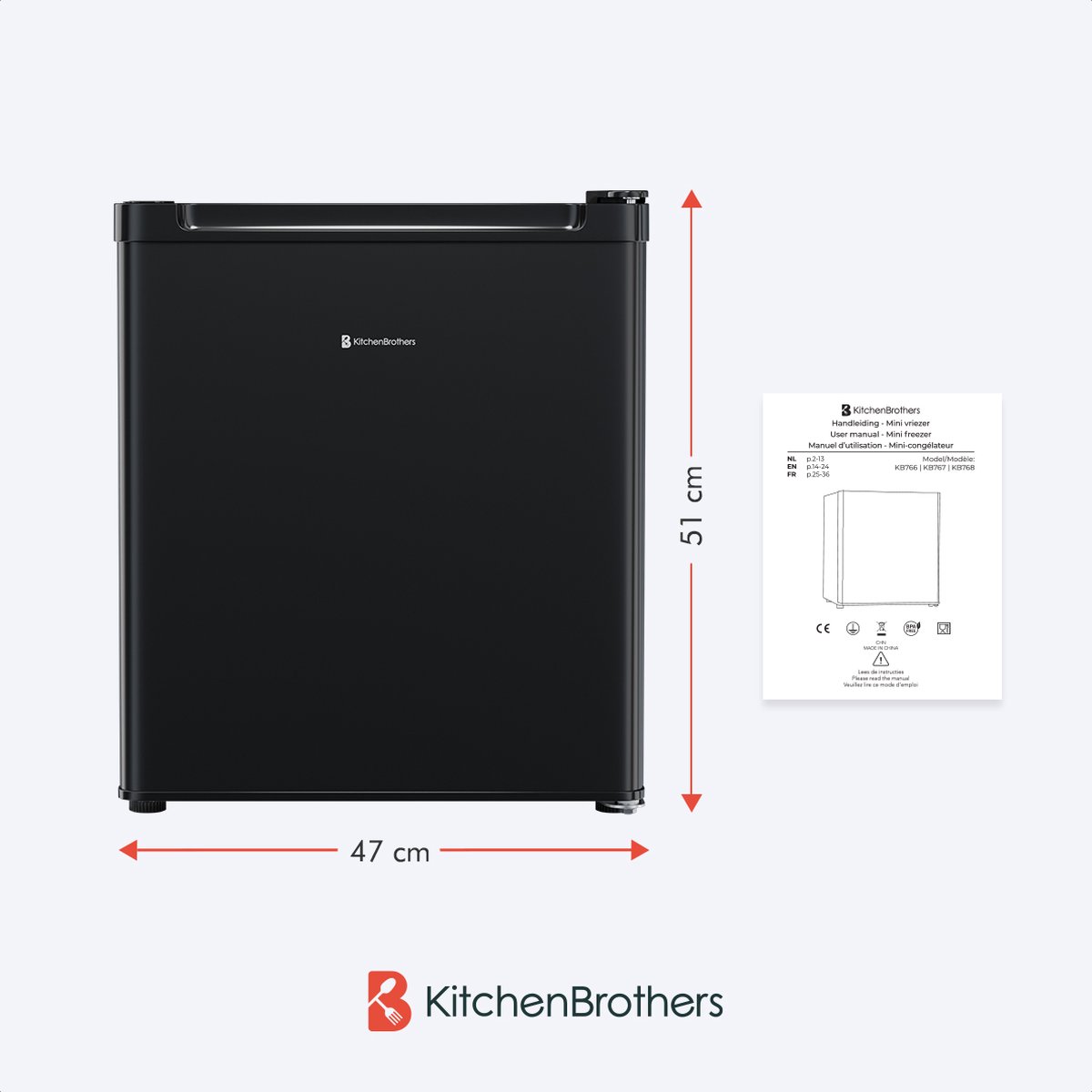 KitchenBrothers Mini Vriezer 33L Vrijstaand Zwart