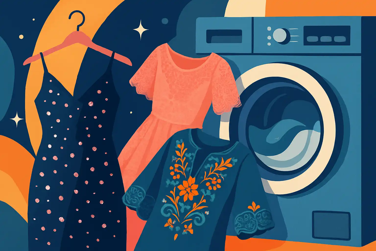 Feestkleding veilig wassen en drogen in je was-droogcombi: pailletten, kant en borduurwerk zonder schade