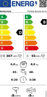 Whirlpool PFFWDB 864349 BV FR Was-droogcombinatie Vrijstaand Voorbelading Wit D
