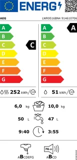 AEG LWR9506BN4 AbsoluteCare Was-droogcombinatie 10 kg