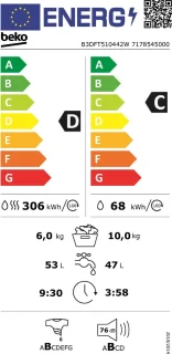 Beko B3DFT510442W Voorbelader Vrijstaand