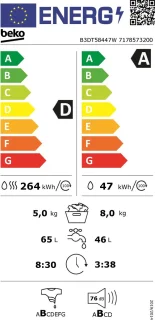 Beko B3DT58447W Wasdroger 5/8 kg