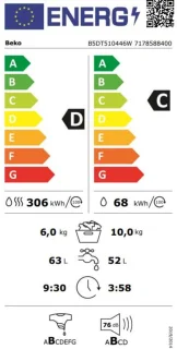 Beko B5DT510446W Was-droogcombinatie