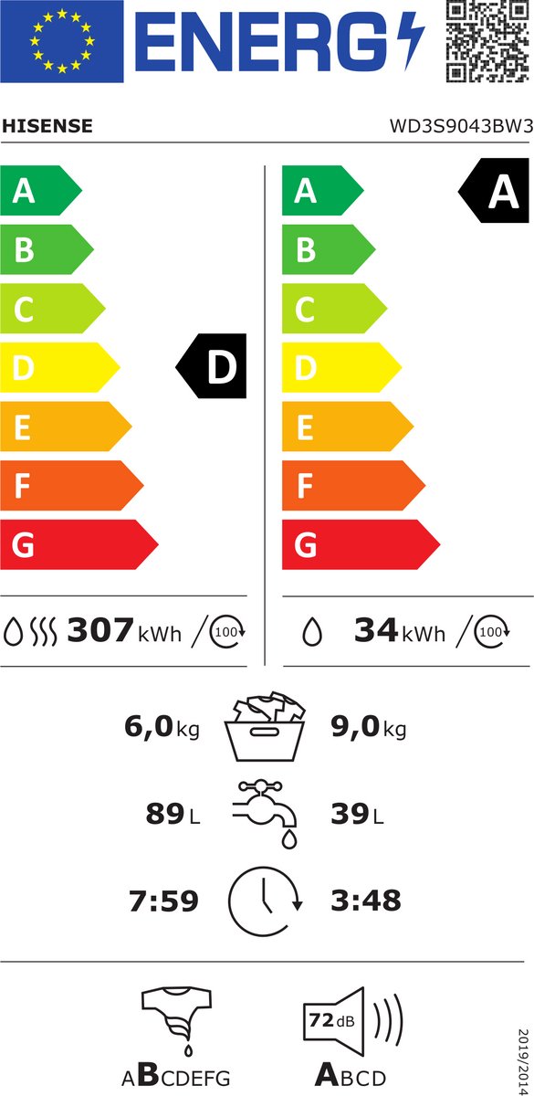 Wat vinden we goed aan de Hisense WD3S9043BW3 Was-droogcombinatie Wit