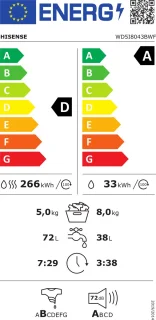Hisense WD5I8043BWF Was-droogcombinatie 8/5 kg 1400 tpm Slimline