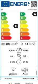 LG F4DR7596SYH Was-droogcombinatie 9 kg