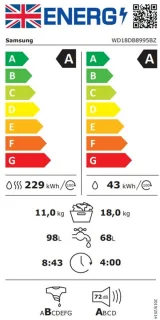 Samsung WD18DB8995BZ Was-droogcombinatie Vrijstaand Zilver