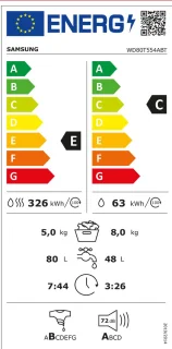 Samsung WD80T554ABT AddWash was-droogcombinatie