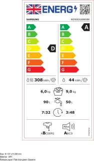Samsung WD90DG6B85BE Voorbelading Vrijstaand Wit