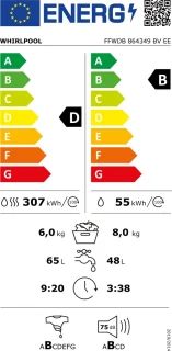 Whirlpool FFWDB 864349 BV EE Was-droogcombinatie