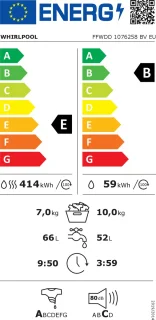 Whirlpool FFWDD1076258B Was-droogcombinatie Vrijstaand Wit Zwart