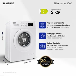 Samsung WW60A3120WE - wasmachine - Voorbelading 6 kg - 1200 RPM - 74 dB