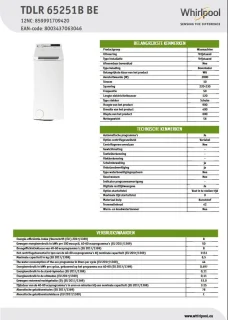 Whirlpool TDLR 65251B BE - Bovenlader Wasmachine - 6,5 kg