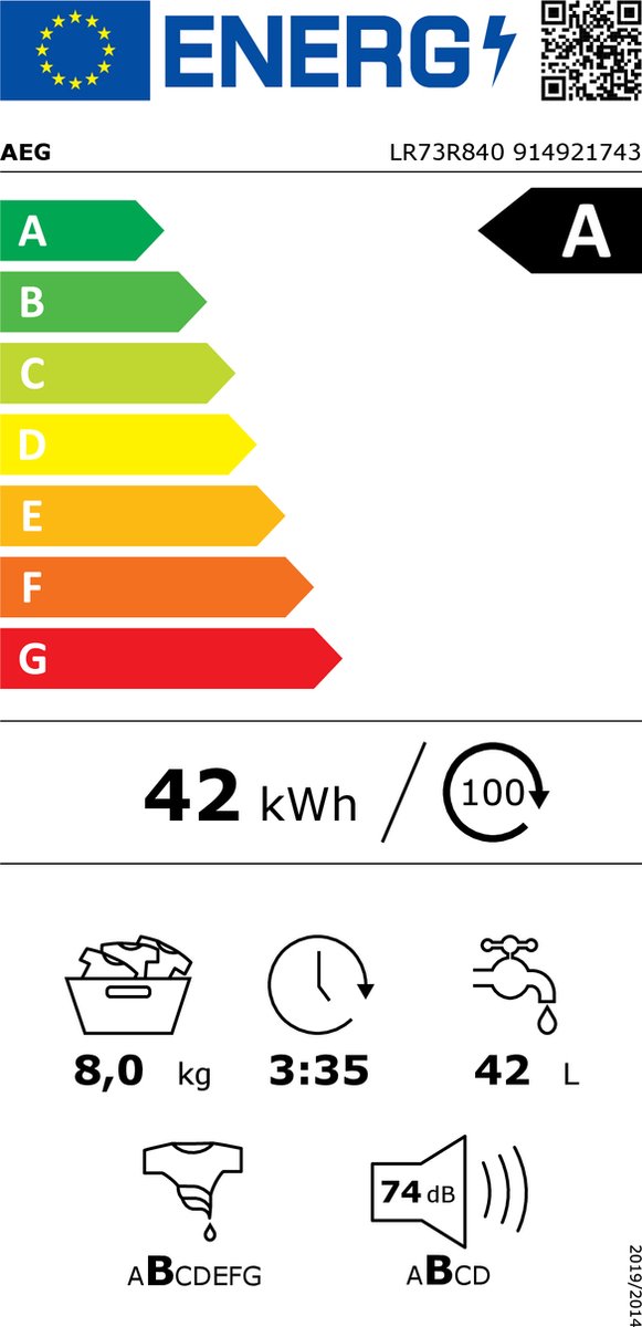Wat vinden we goed aan de AEG LR73R840 7000 Serie Wasmachine 8kg Energielabel A