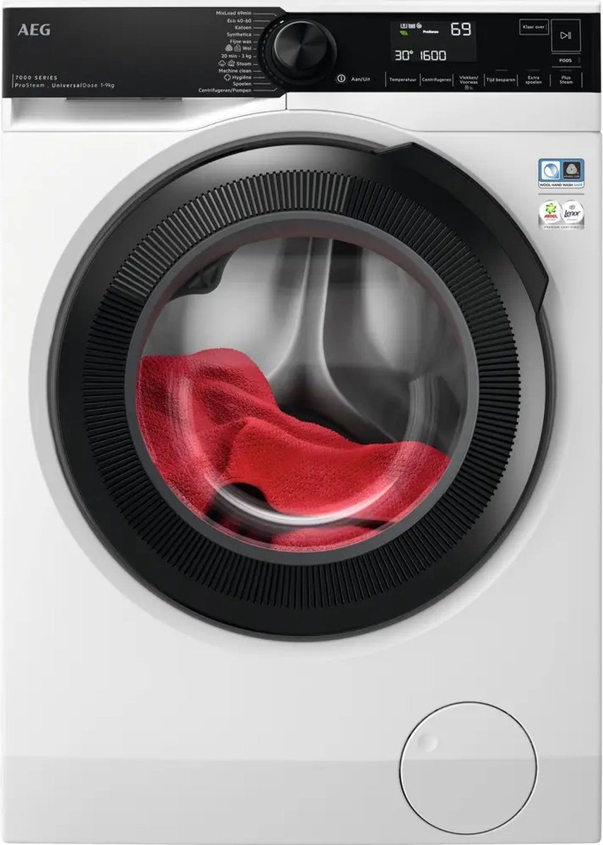 De AEG LR7696UD4 7000 Serie ProSteam Wasmachine 9 kg 1600 tpm in één oogopslag
