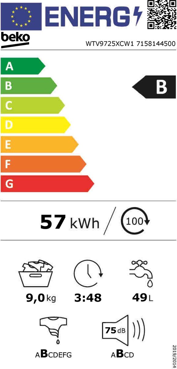 Wat vinden we goed aan de Beko WTV9725XCW1 Voorbelading Wasmachine 9 kg Wit