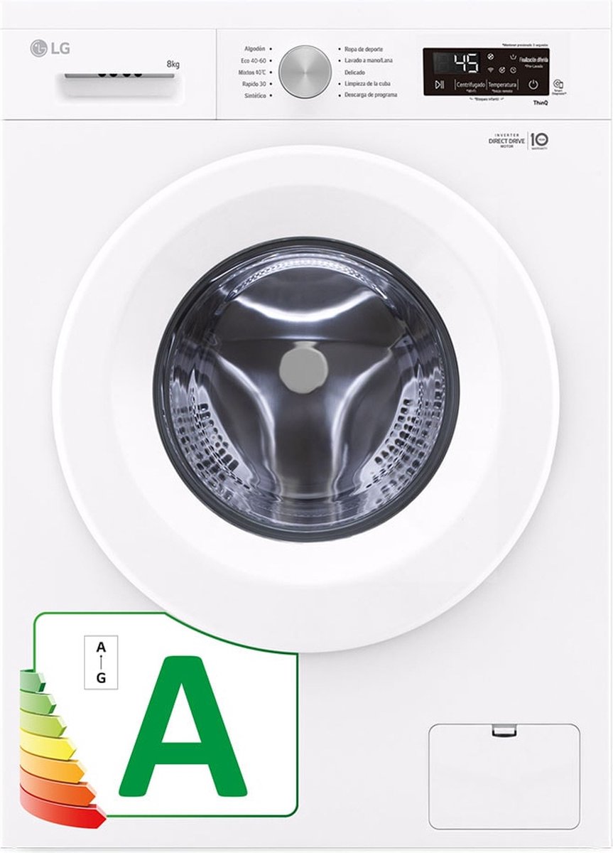 De LG F4X1008NWH wasmachine 8 kg wit in één oogopslag