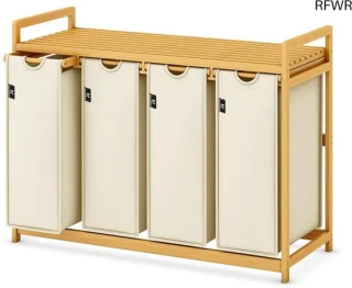 Wasmand met 4 vakken - beige